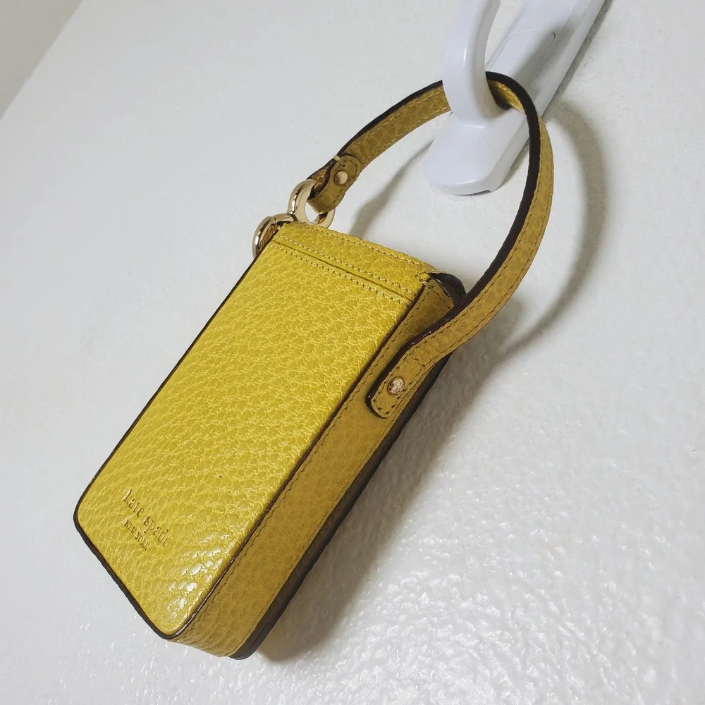Kate Spade Yellow Pebbled Leather Flip Phone Wristlet Case Gold Hardware NEW NWT